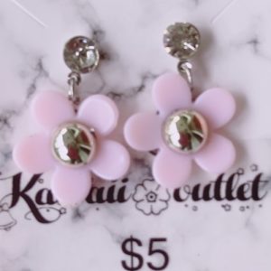 Pink flower hanging gemstone stud earring