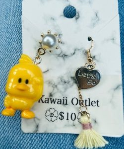 Cute Yellow duck with hanging heart word let go earrings
